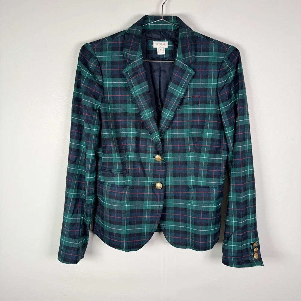 J.Crew Green Navy And Green Tartan Plaid Wool Blazer